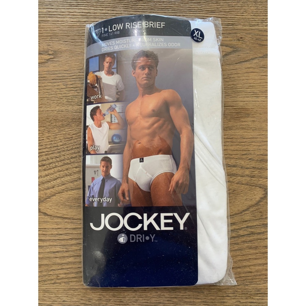 Jockey Dri-Y Low Rise Brief Mens XL White Moisture Wicking Y-Front 1086 NIP